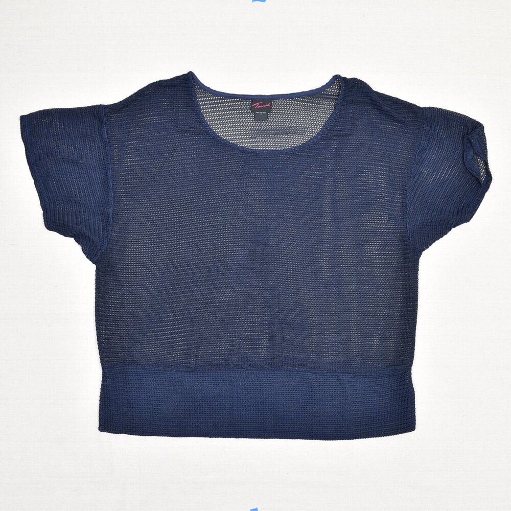 Torrid Women Blouse Knit Short Sleeve Solid Crew Neck Polyester Blue Plus Size 3 - Picture 2 of 8